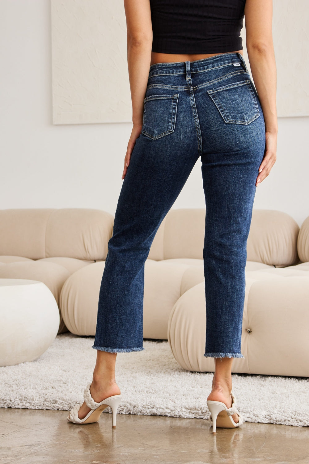 RFM Crop Dylan High Waisted Distressed Jeans for Women with Tummy Control & Raw Hem
