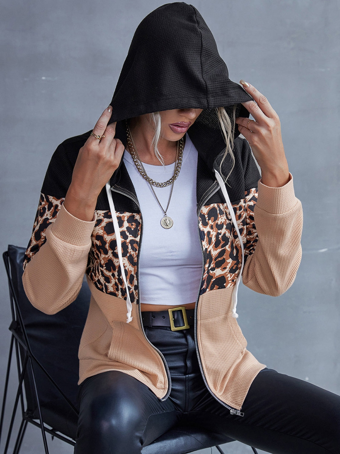 Leopard Zip Up Hooded Jacket Women