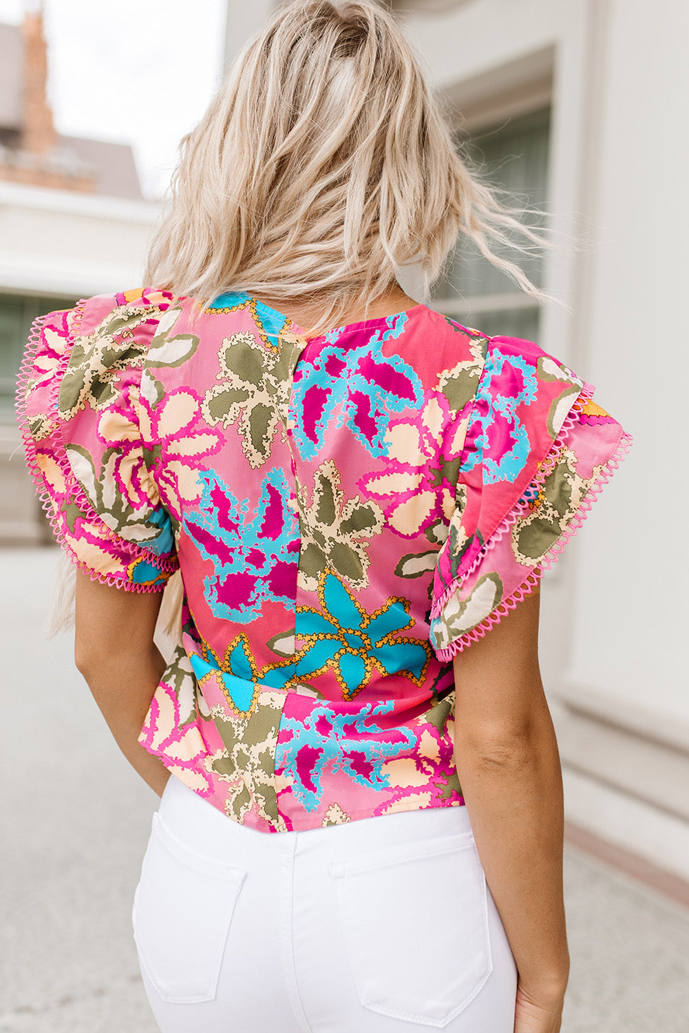 Round Neck Flutter Sleeve Blouse