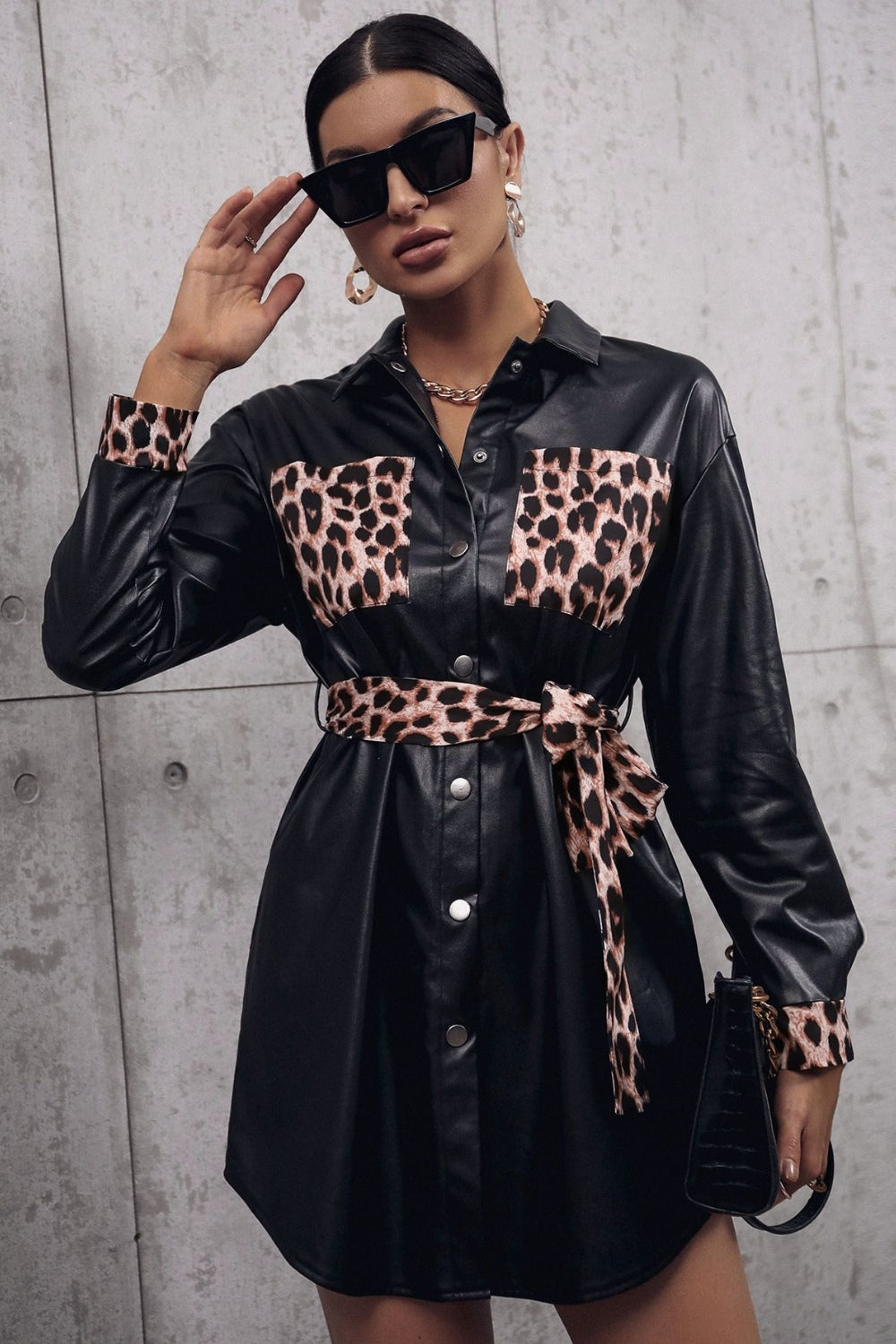 Leopard Print Trench Coat with Tie & Snaps
