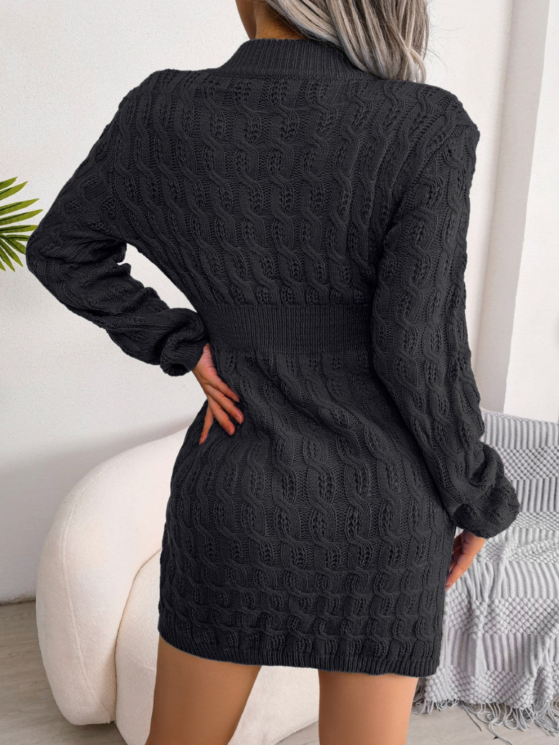 Round Neck Mini Wrap Sweater Dress