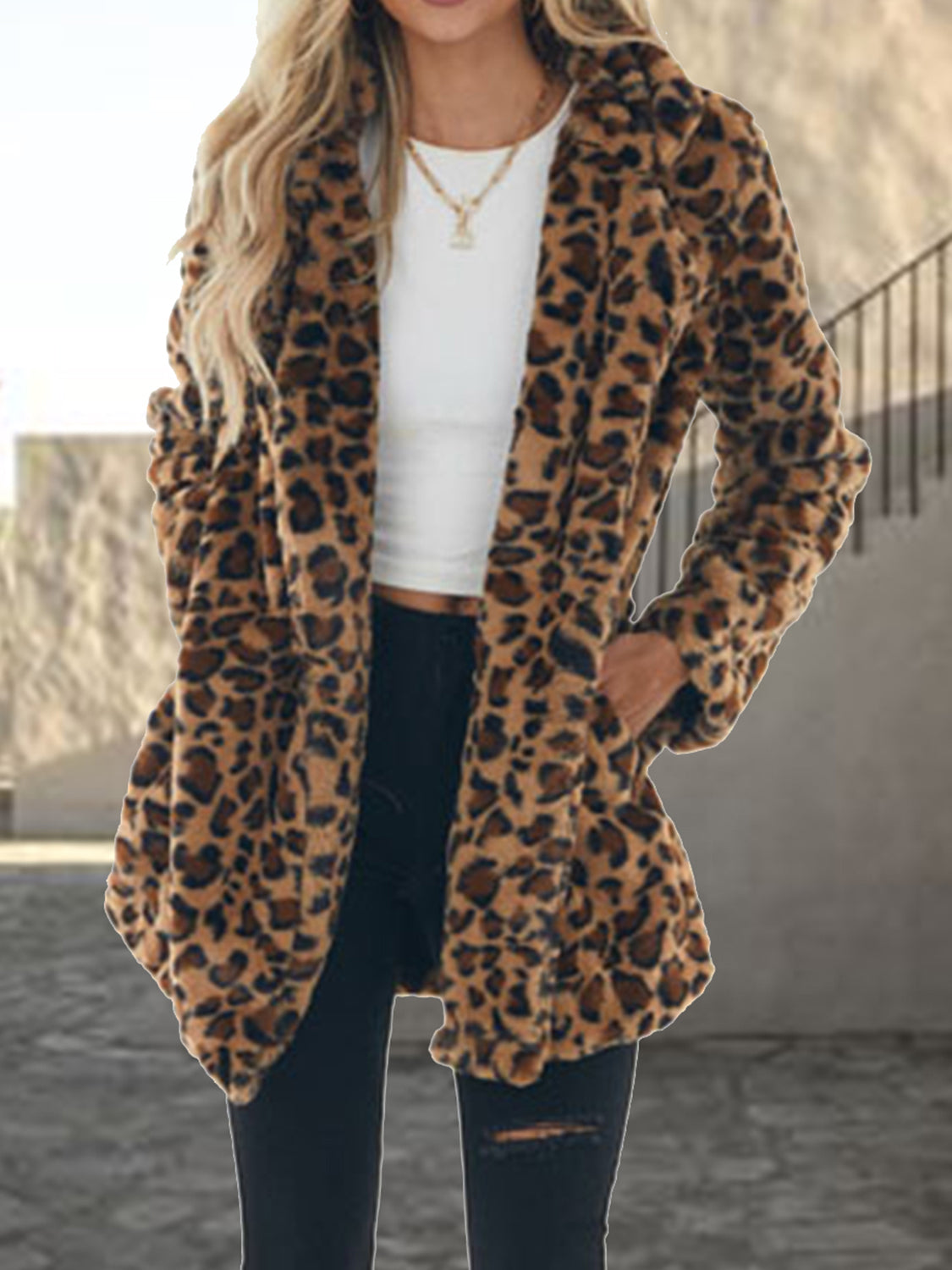 Leopard Print Coat with Pockets
