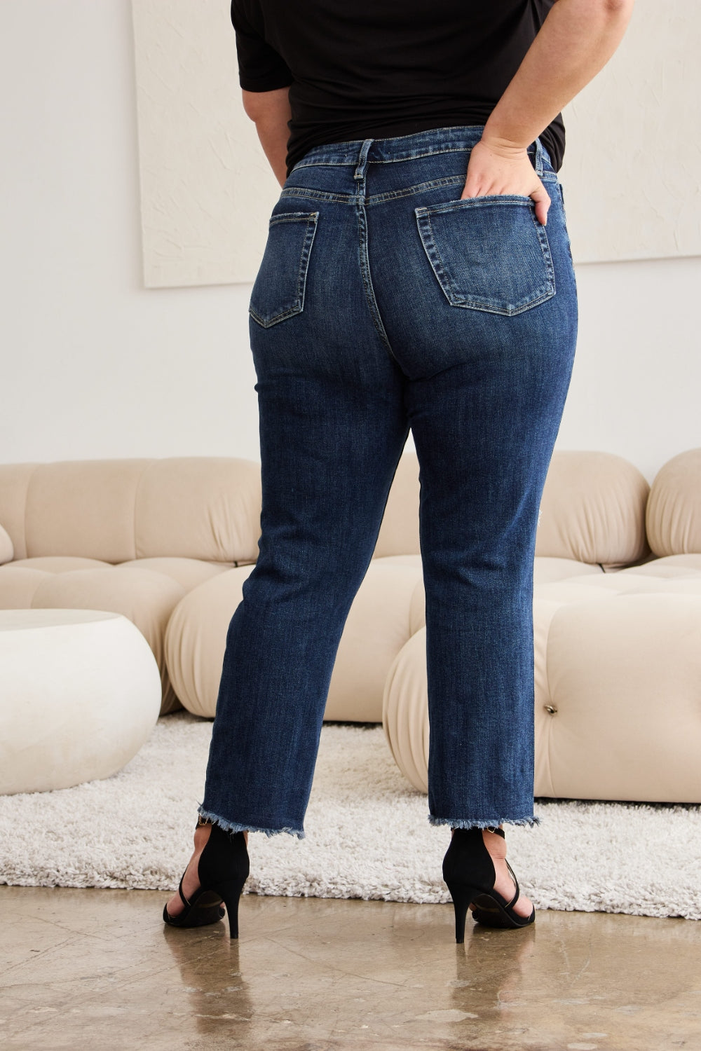 RFM Crop Dylan High Waisted Distressed Jeans for Women with Tummy Control & Raw Hem