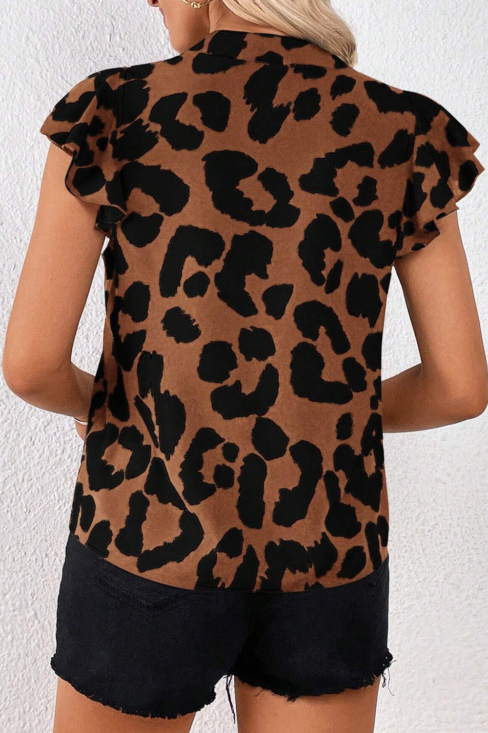 Leopard Notched Cap Sleeve Blouse