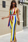 Rainbow Stripe Halter Neck Belted Jumpsuit