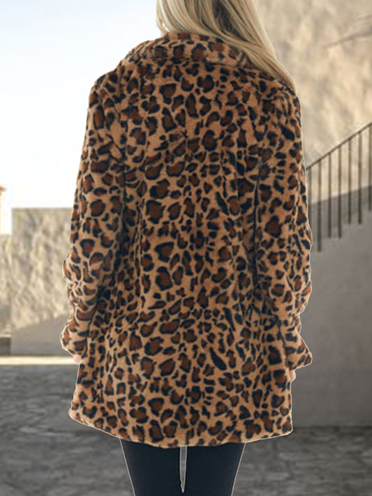 Leopard Print Coat with Collared Neck