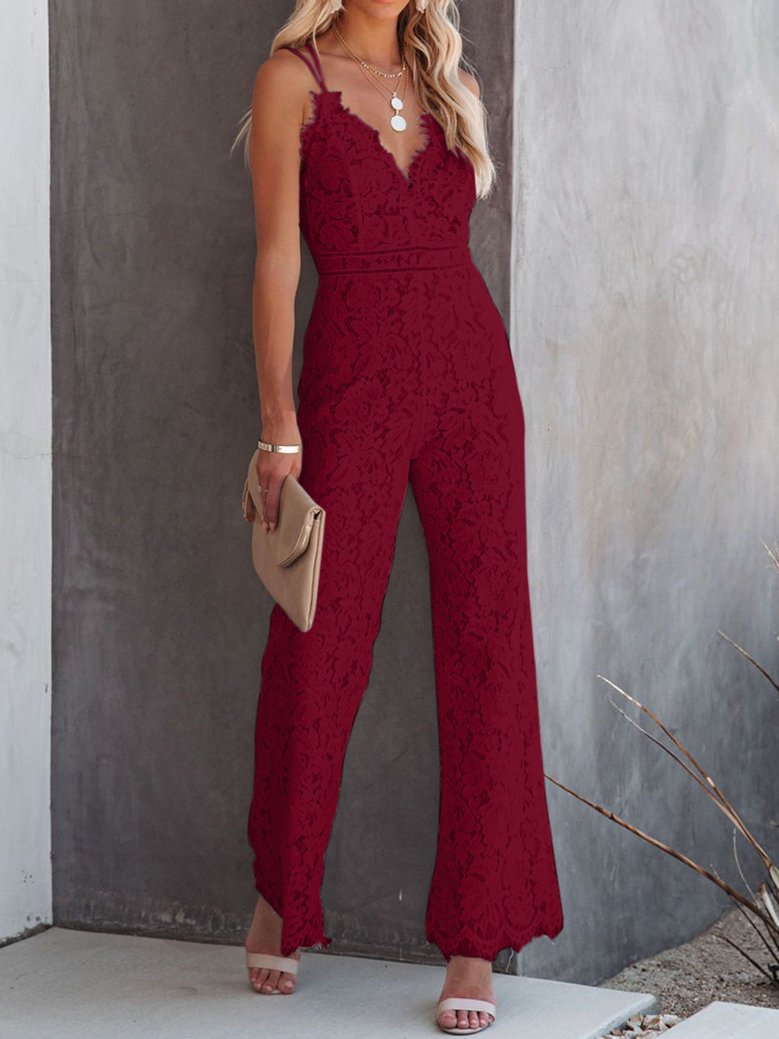 MeiMei Lace V-Neck Spaghetti Strap Jumpsuit