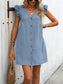 Button Up V-Neck Cap Sleeve Mini Dress