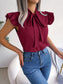 Tie  Neck Cap Sleeve Blouse