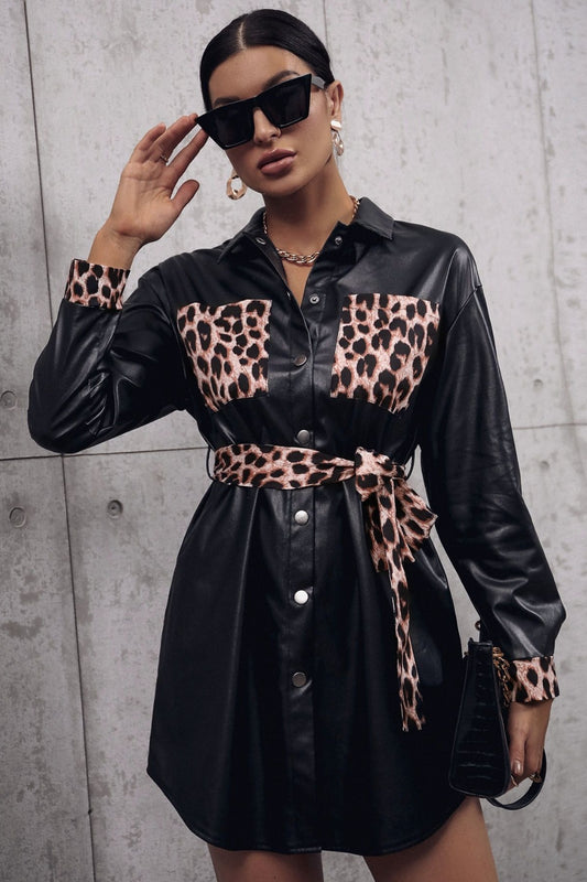 Leopard Print Trench Coat with Tie & Snaps