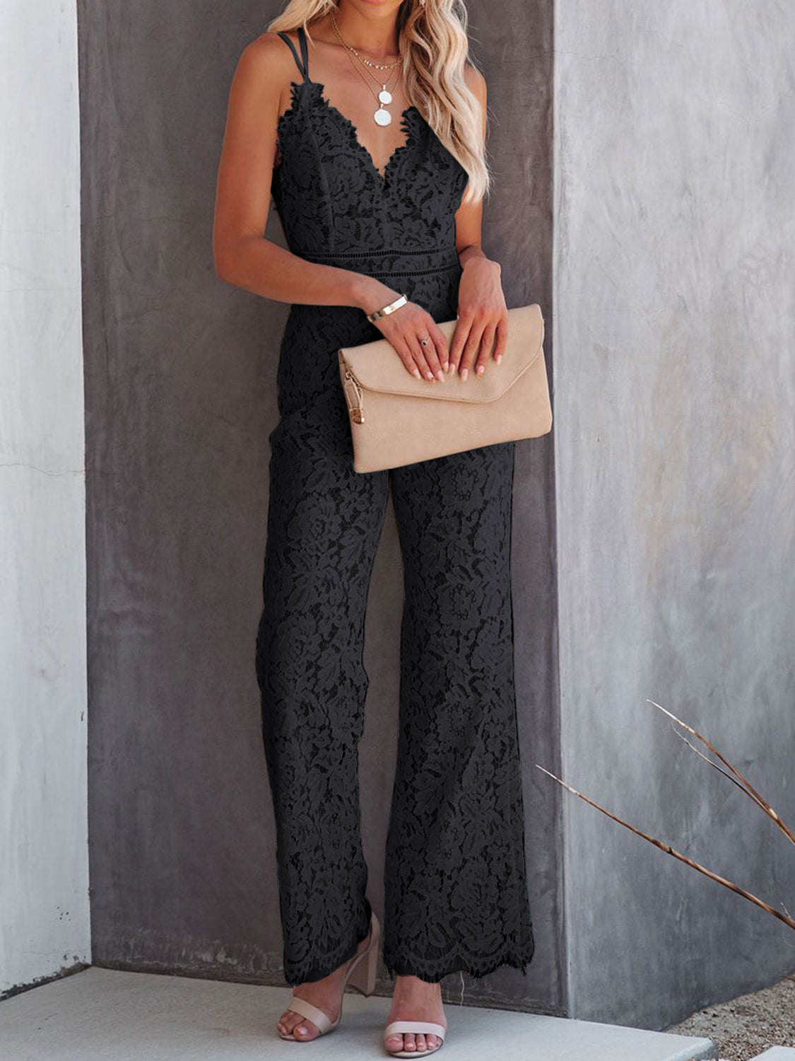 MeiMei Lace V-Neck Spaghetti Strap Jumpsuit