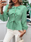 Devine Tied Round Neck Long Sleeve Blouse