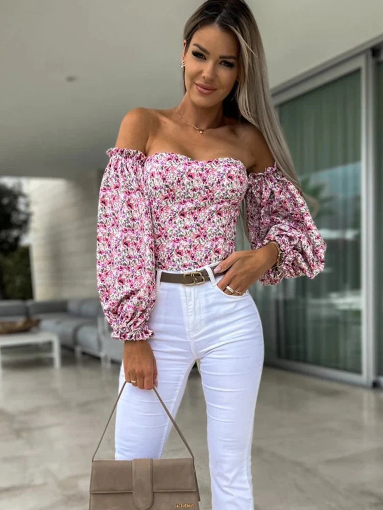 Floral Print Off Shoulder Blouse