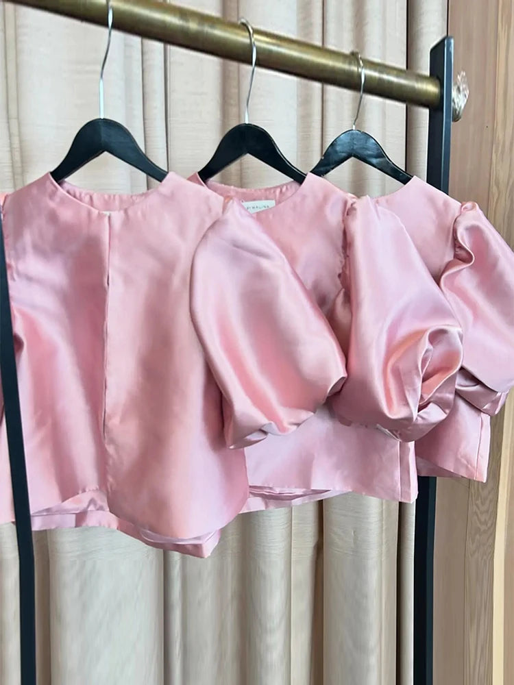 Puffy Sleeves Satin Top