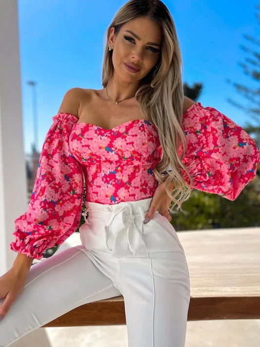 Floral Print Off Shoulder Blouse