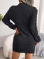 Cable-Knit Round Neck Mini Wrap Sweater Dress