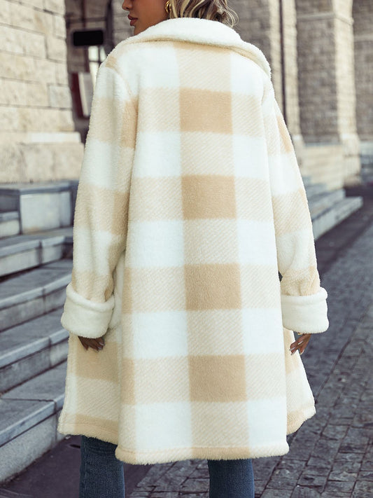 Women Long Plaid Coat with Pockets