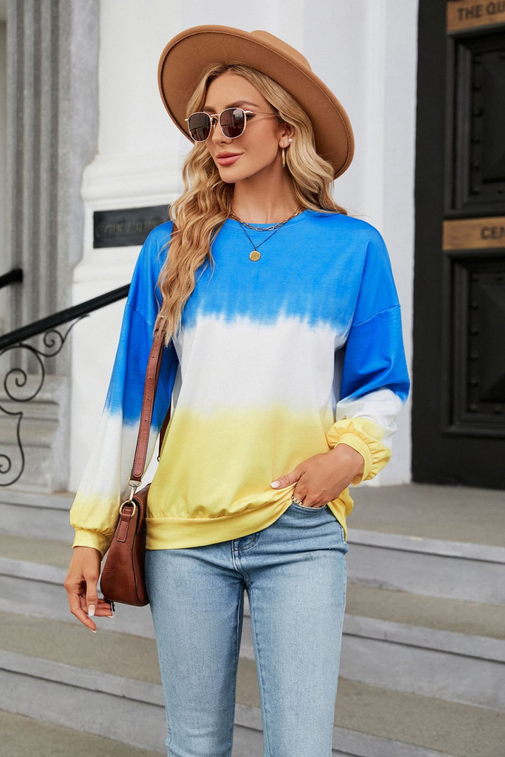 Gradient Round Neck Long Sleeve Sweatshirt