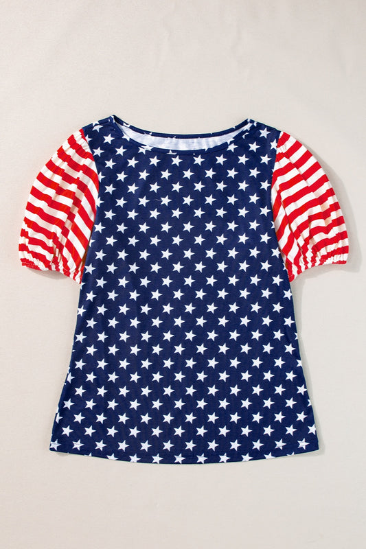 Stars and Stripes Round Neck Short Sleeve Top