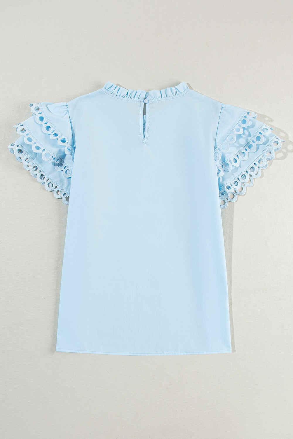 Ruffled Eyelet Round Neck Cap Sleeve Blouse